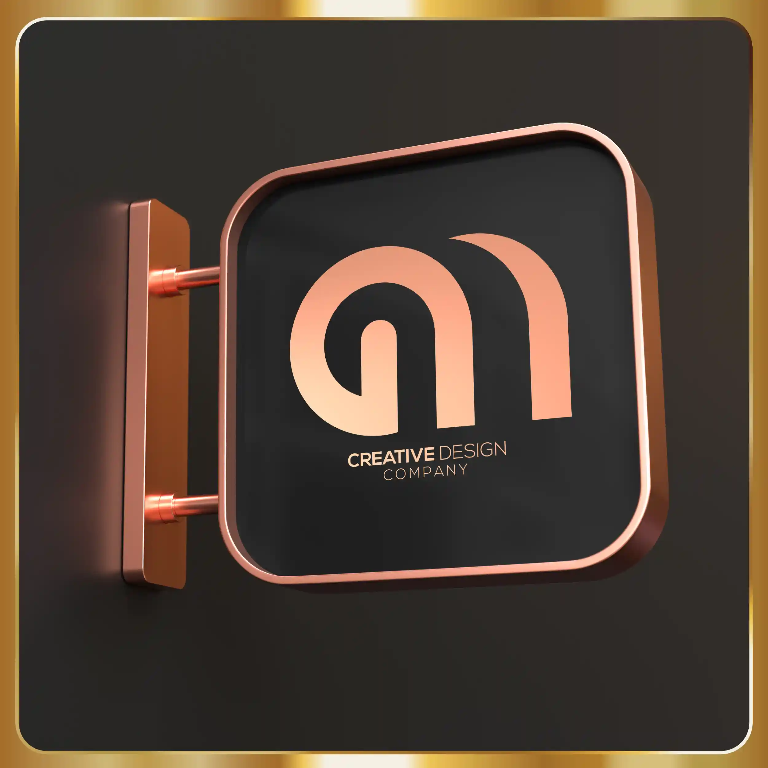 A creative design company logo on a black wall.